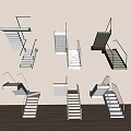 Various Modern Staircase Designs With Metal Railings And White Steps 3d model