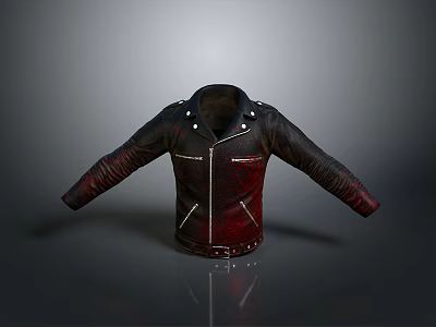 Biker Style Leather Jacket With Metal Studs Red Lining And Zipper Details 3d model