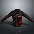 Biker Style Leather Jacket With Metal Studs Red Lining And Zipper Details