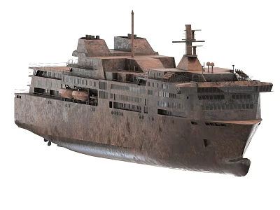 Rusted Large Ship With Multi Deck Tower Structure And Industrial Design 3d model