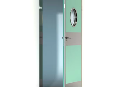 Modern Swing Door With Glass Panel Circular Window And Green Gray Design 3d model