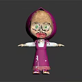 Cartoon Game Movie Character With Pink Hooded Cloak Green Eyes Blonde Short Hair Standing Pose