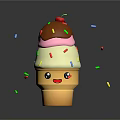Cute Cartoon Ice Cream Cone With Chocolate Pink White Layers Topped With Cherry Colorful Sprinkles