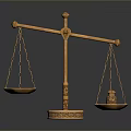 Ornate Golden Balance Scale With Decorative Base And Hanging Pans For Daily Living