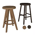 Modern Bar Stool Solid Wood Bar Chair Combination 3d model