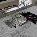 Elegant Marble Coffee Table In Modern Living Room With Fruits And Decorative Tray