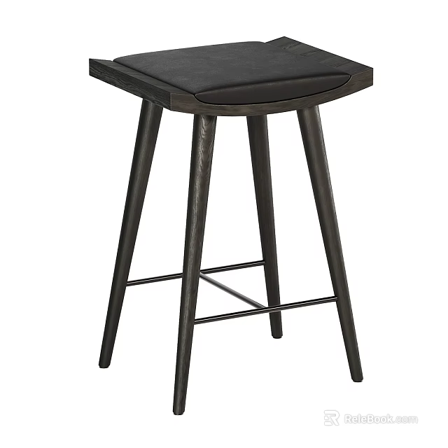 Modern Dark Bar Stool With Leather Seat And Wooden High Legs Featuring Footrest 3d model 