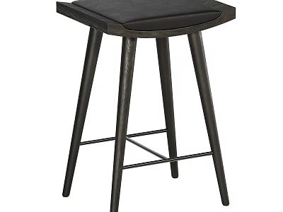 Modern Dark Bar Stool With Leather Seat And Wooden High Legs Featuring Footrest 3d model