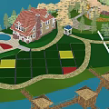 Detached Villa With Red Roof Swimming Pool Green Lawn And Wooden Bridge