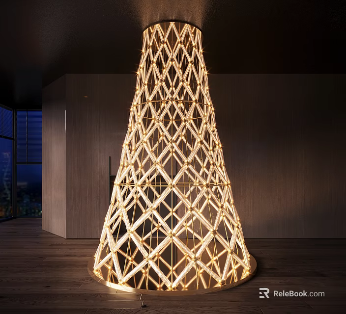 Modern Woven Tower Structure With Warm Lighting In Interior Space Design 3d model 