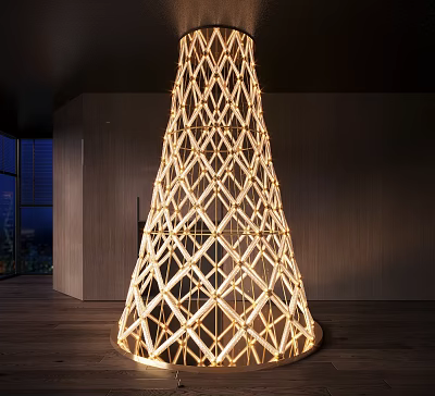 Modern Woven Tower Structure With Warm Lighting In Interior Space Design 3d model