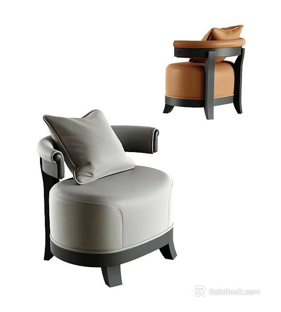 Modern Light Gray Leather Single Sofa With Armrest Cushion And Dark Legs 3d model 