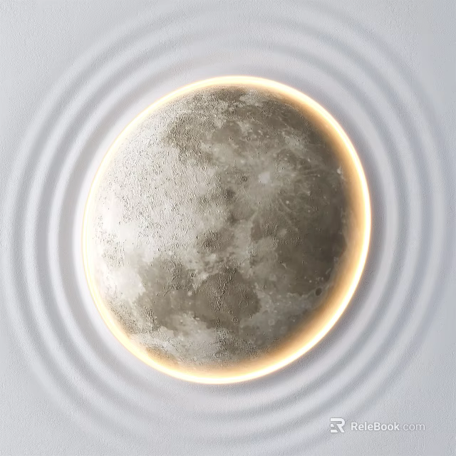 Wall Lamp With Round Moon Surface Texture And Glowing Halo On White Background 3d model 