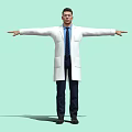 Professional Man In White Lab Coat With Tie Standing Arms Outstretched On Light Green Background