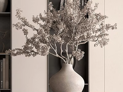 Modern Minimalist Floral Art Display With Vase And Foliage Branches On Bookshelf 3d model