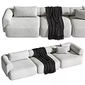 Plush Light Gray Sectional Sofa with Black Knitted Blanket and Decorative Pillows 3d model