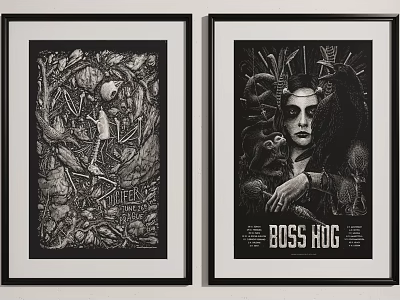 Black And White Framed Decorative Posters With Intricate Designs And Boss Hug Text 3d model