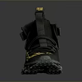 Black Modern Lifestyle Sneakers Featuring Yellow Logo And Thick Sole Design