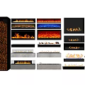 Various Modern Fireplace Designs With Different Flame Effects And Materials Arranged On Wall 3d model