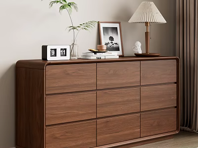 Modern Wooden Dresser With Green Plant Table Lamp Photo Frame Clock And Books On Top 3d model