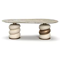 Luxury Modern Oval Marble Top Coffee Table With Artistic Stacked Pebble Shaped Two Tone Bases