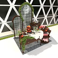 Decorative Display Cabinet Shelf With Green Vines Oranges Floral Decor And Tablecloth