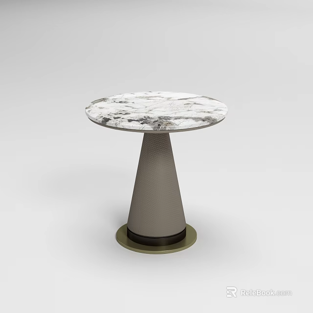 Modern Side Table With Marble Top And Conical Gray Base Gold Accent 3d model