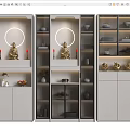 Modern Buddhist Shrine Cabinet With Open Closed Shelves Golden Buddha Statue And Decorative Items