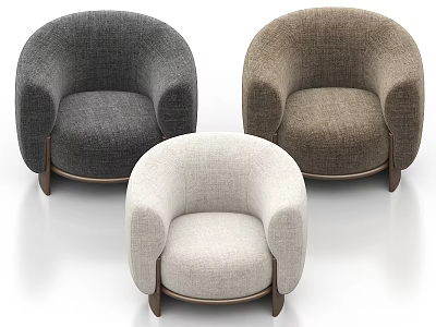 Modern Curved Armrest Single Sofa in Gray Brown Beige Fabric with Wooden Legs 3d model