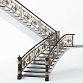 Elegant Classic Staircase With Golden Carved Railings Black Handrails And Dark Steps