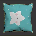 Turquoise Decorative Pillow With Cute Cartoon Star Pink Cheeks And White Small Stars