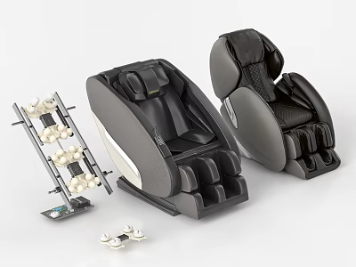 Modern Massage Chairs in Gray and Black with Accessory Stand and Parts 3d model