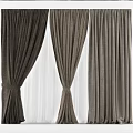Deep Gray Curtains With Thick Fabric Draped Design And Sheer White Lining 3d model