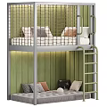 Modern Bunk Bed Interior Design With Green Panel Wall Ladder And Cozy Pillows