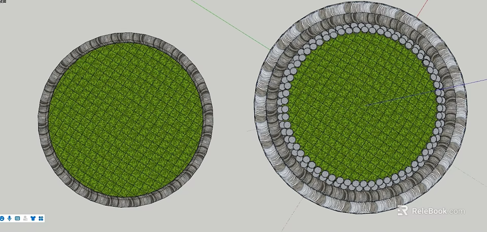Circular Flower Pots With Green Gridded Interior And Ornate Border Details 3d model 