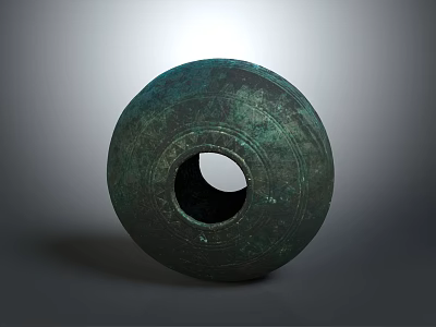Ancient Bronze Sculpture Featuring Circular Form Intricate Patterns And Central Hole 3d model