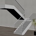 Modern glass handrail staircase 3d model