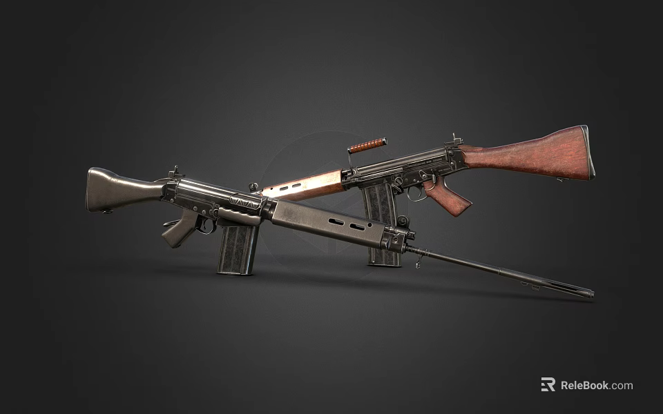 Vintage Military Rifle With Wooden Stock Metal Barrel And Detachable Magazine 3d model 