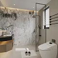 Modern Bathroom Interior With Marble Wall Shower Area Vanity And Toilet