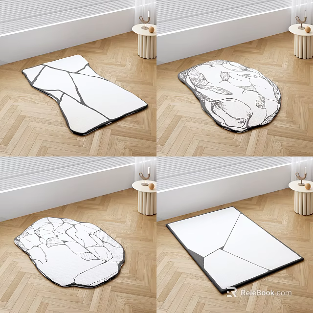 Modern White Display Shelves With Geometric Design In Indoor Wooden Floor Setting 3d model 
