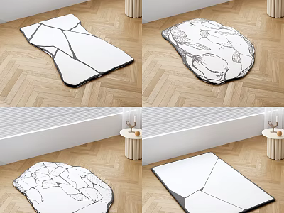 Modern White Display Shelves With Geometric Design In Indoor Wooden Floor Setting 3d model