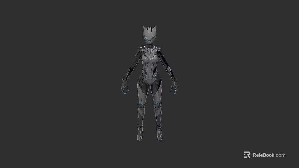 Futuristic Female Robot Character With Sleek Metallic Body And Mechanical Armor Design 3d model 