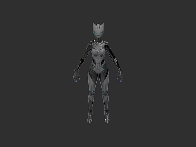 Futuristic Female Robot Character With Sleek Metallic Body And Mechanical Armor Design 3d model