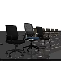 Modern Office Desk With Black Mesh Chairs Blue Cushion Seat And Wooden Frame Chairs