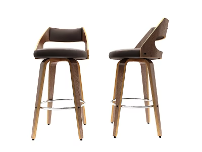 Stylish Modern Bar Stools With Wooden Frame Upholstered Seat And Metal Footrest Design 3d model