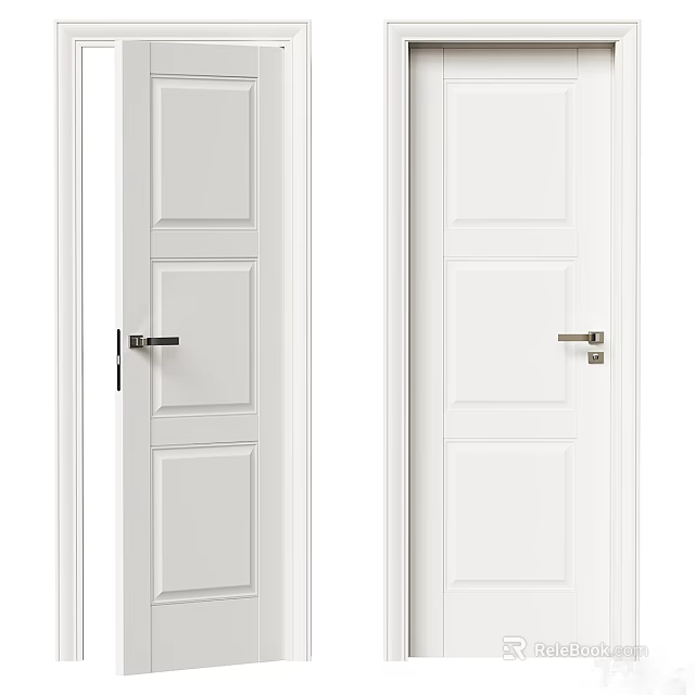 White Hinged Doors for Modern Interior Home with Sleek Design and Door Handles 3d model 