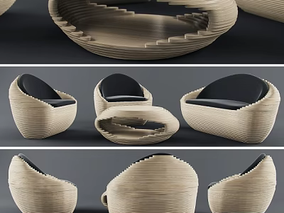 Modern Outdoor Sofa With Woven Structure And Black Cushions Unique Design 3d model