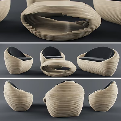 Modern Outdoor Sofa With Woven Structure And Black Cushions Unique Design 3d model