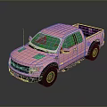 Pink Pickup Truck With Blue Windows Black Roof And Reflective Surface