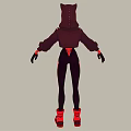 Cartoon Character With Cat Ears Mask And Black Red Stylish Hoodie Outfit
